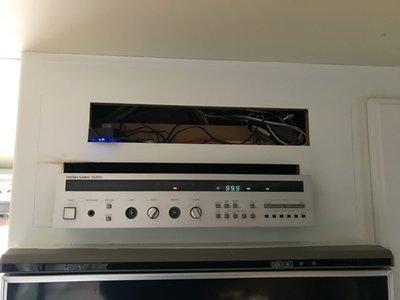 Test fit of receiver.  This will get a nice removable surround some day, and I will have a vent above it where the old cassette deck used to be.  Its has a BT input, which works great from a phone.